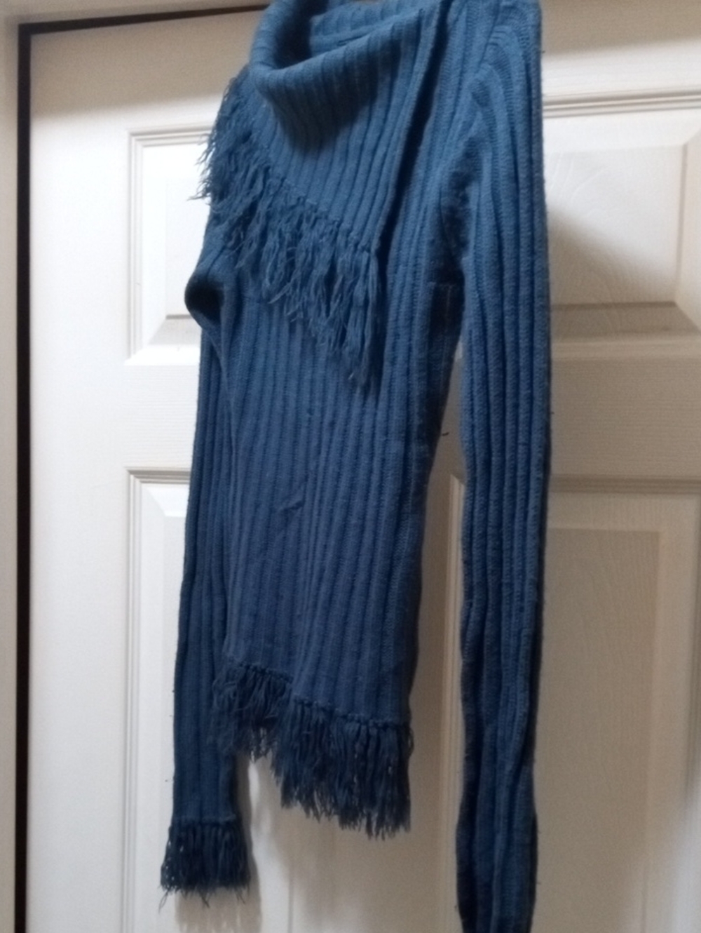 Blue Fringe Ribbed Women’s Sweater - Picture 3 of 6